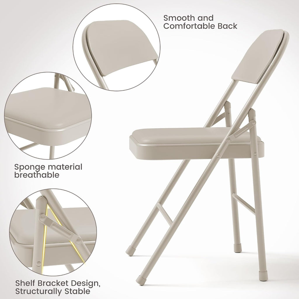 GarveeHome 4 Pack Folding Chairs with Padded Cushions, Padded Foldable Chair Hold Up to 350 LB, Portable Beige Folding Chair Suitable for Dining Room, Home Office, Indoor and Outdoor Events