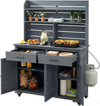 65'H Large Garden Potting Bench with Storage Cabinet, Outdoor Kitchen Island and Grill Cart