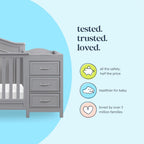 Davinci Charlie 4-in-1 Convertible Baby Crib w/Changing Table, Grey | Greenguard Certified Baby Crib Convertible to Toddler Bed, Daybed, Full-Size Bed - Changing Table Combo w/ Extra Storage