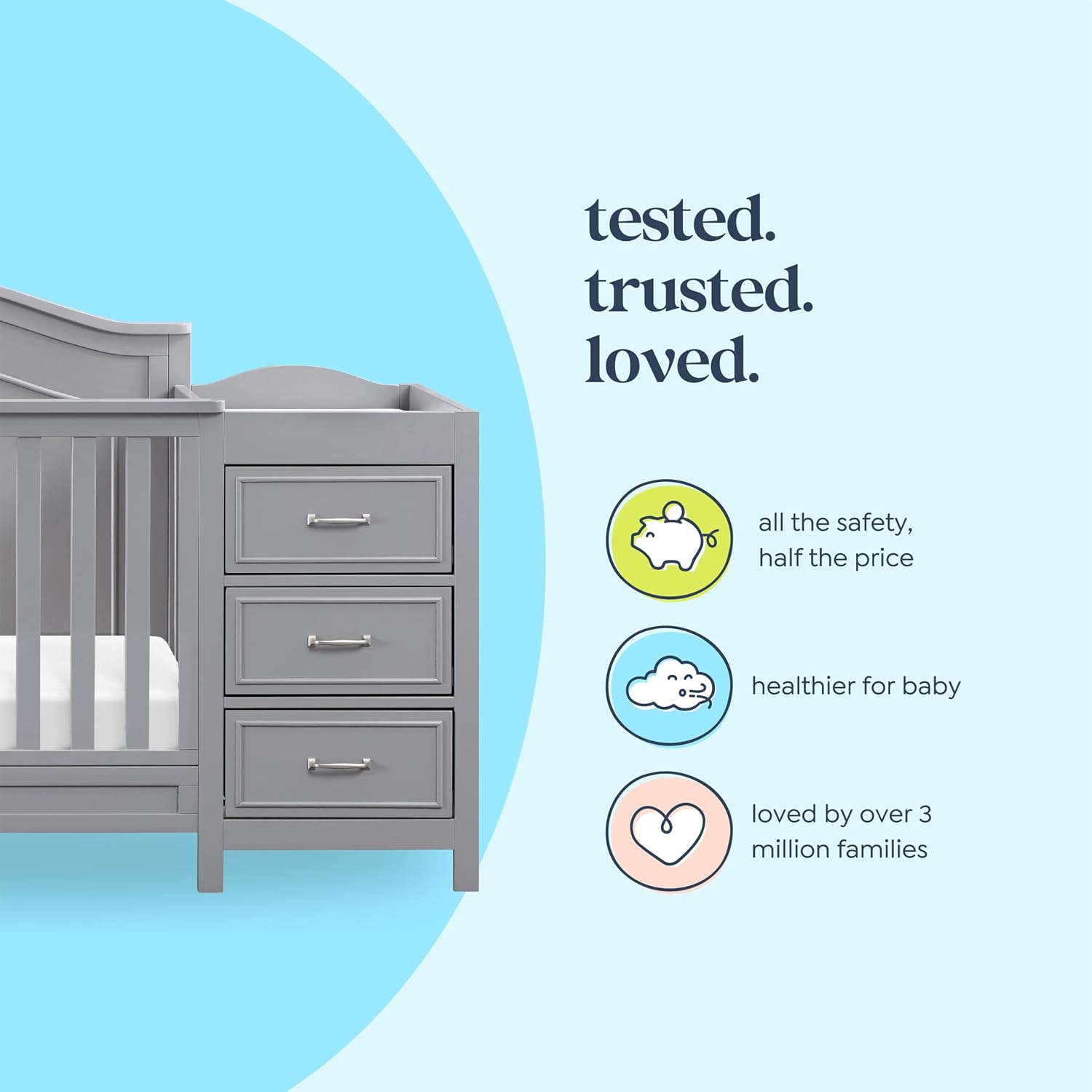Davinci Charlie 4-in-1 Convertible Baby Crib w/Changing Table, Grey | Greenguard Certified Baby Crib Convertible to Toddler Bed, Daybed, Full-Size Bed - Changing Table Combo w/ Extra Storage