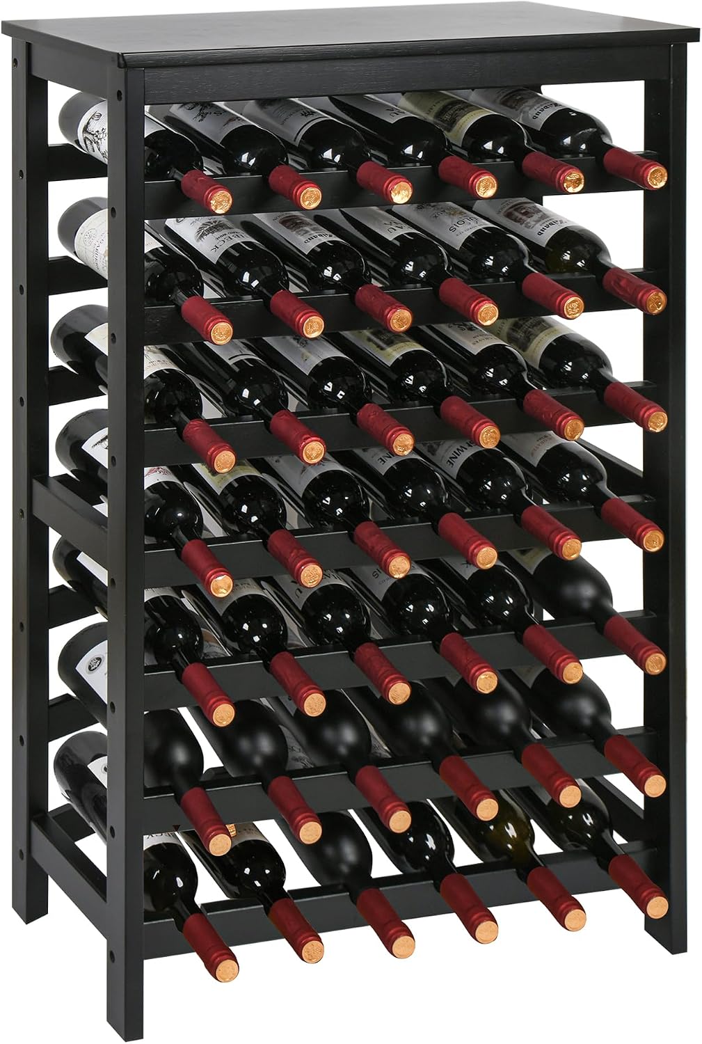 VASMIA 42 Bottles Bamboo Wine Rack,7-Tier Wine Rack Freestanding Floor with Table Top, Wine Storage Shelf for Kitchen Dining Room Bar,Black
