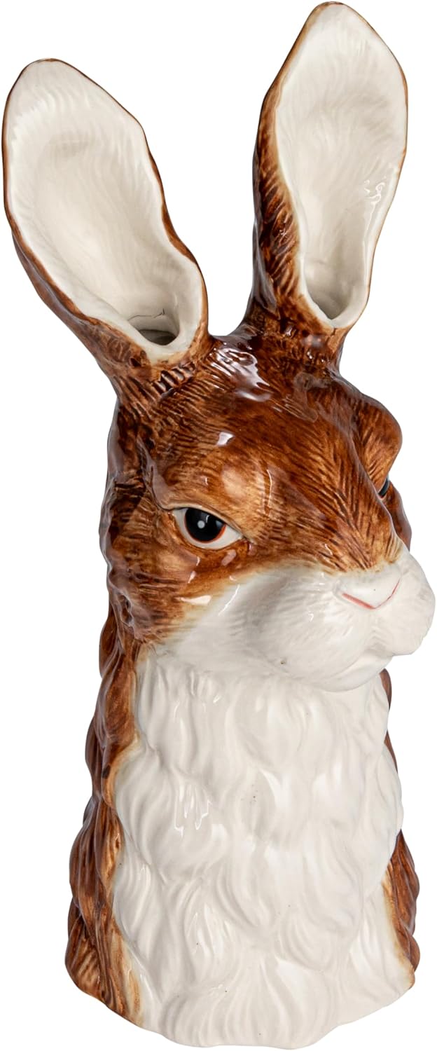 Creative Co-Op Hand-Painted Decorative Stoneware Rabbit Vase, Brown and White