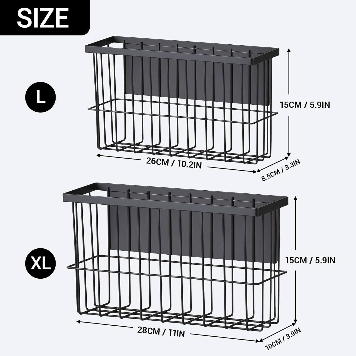 2 Pcs Magnetic Basket Fridge Dryer Ball Holder for Laundry Room Organization and Storage, Magnetic Lint Bin Home Organization for Laundry Room, Kitchen & Office Class School (Black, L&XL-2pcs)