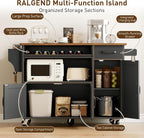 RALGEND Rolling Kitchen Island Cart with Drop Leaf & Power Outlet, Mobile Kitchen Island on Wheels, Island Table with Storage Cabinet, Microwave Shelf & Wine Rack for Kitchen, Black & Rustic Brown