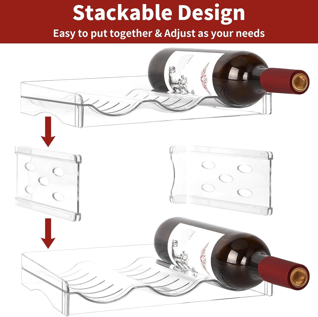 EZ COZY Wine Rack, 4 Tier Water Bottle Organizer for Cabinet (12 Bottles) | Clear Freestanding Wine Bottle Holder for Cabinet, Fridge, Pantry, Wine Rack for Inside Cabinet, Refrigerator, Countertop