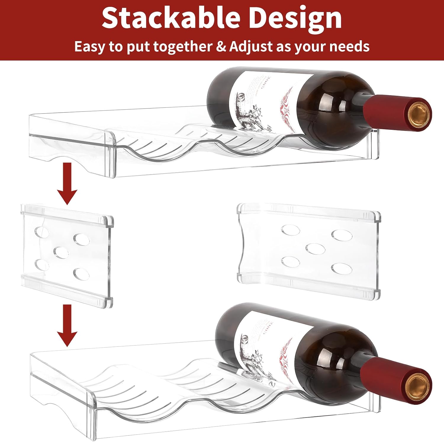 EZ COZY Wine Rack, 4 Tier Water Bottle Organizer for Cabinet (12 Bottles) | Clear Freestanding Wine Bottle Holder for Cabinet, Fridge, Pantry, Wine Rack for Inside Cabinet, Refrigerator, Countertop