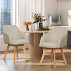 Swivel Dining Chairs Set of 2, Mid Century Modern Dining Chairs with Arms and Wood Legs, Linen Fabric Upholstered Kitchen Chairs for Dining Room Living Room, Comfortable Widen Seat, Sand