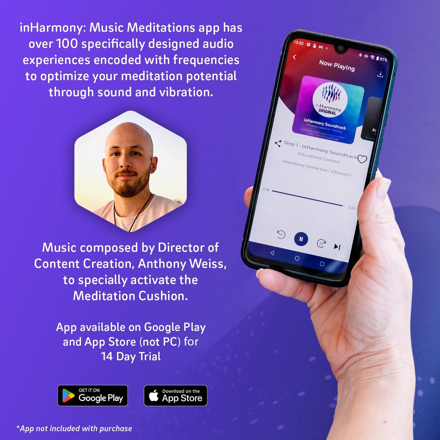 inHarmony Meditation Cushion - Upgrade Your Experience w/Vibroacoustic Therapy (VAT); Sound and Vibration Increase Focus, Mental Clarity, Reduce Anxiety and Stress