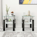 Square Glass End Table Set of 2, Clear Tempered Glass Top with Frosted Lower Shelf, Black Metal Legs, Square Sofa Side Table for Living Room Bedroom, 17.72x17.72x20.5 Inch, 150 lbs Capacit
