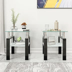 Square Glass End Table Set of 2, Clear Tempered Glass Top with Frosted Lower Shelf, Black Metal Legs, Square Sofa Side Table for Living Room Bedroom, 17.72x17.72x20.5 Inch, 150 lbs Capacit
