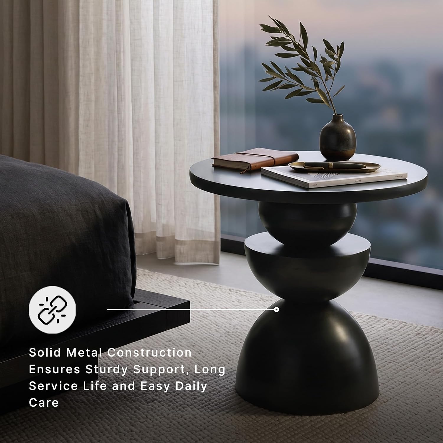 Signature Design by Ashley Kurtson Accent Table, Round Metal End Table with Contemporary Pedestal Base, Sculptural Geometric Decor for Living Room, Dark Bronze Finish, 23 Inch