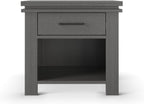Child Craft Denman Nightstand, 25" W Craftsman Style Nursery Nightstand with Drawer and Open Shelf, Metal Handle, Midnight Gray