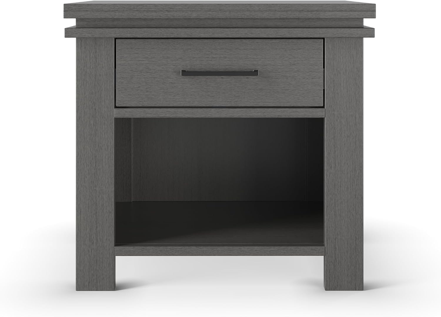 Child Craft Denman Nightstand, 25" W Craftsman Style Nursery Nightstand with Drawer and Open Shelf, Metal Handle, Midnight Gray