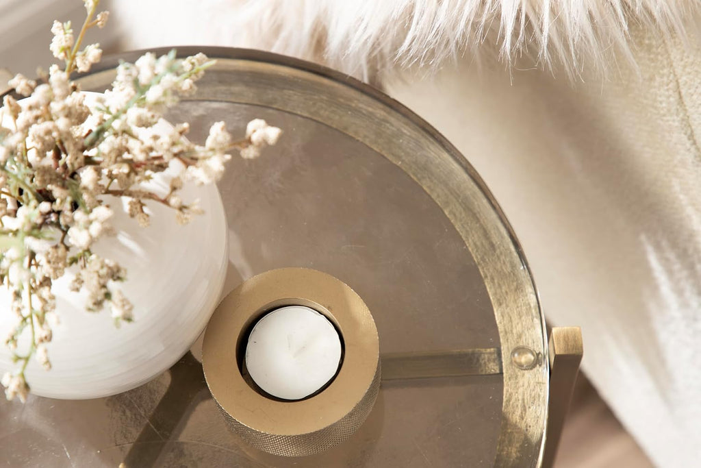 Kate and Laurel Aguilar Modern Round Side Table, 13 x 13 x 24, Clear Glass and Antique Brass, Textured Circle Glass End Table for Use as Living Room Accent Table or Unique Bedroom Nightstand