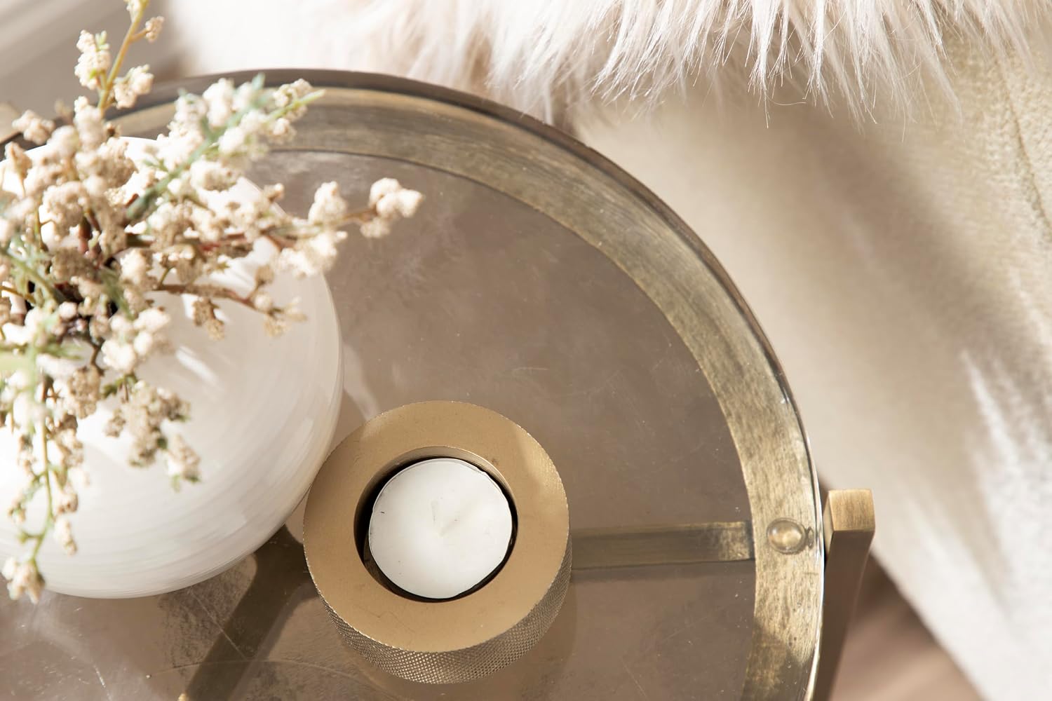 Kate and Laurel Aguilar Modern Round Side Table, 13 x 13 x 24, Clear Glass and Antique Brass, Textured Circle Glass End Table for Use as Living Room Accent Table or Unique Bedroom Nightstand