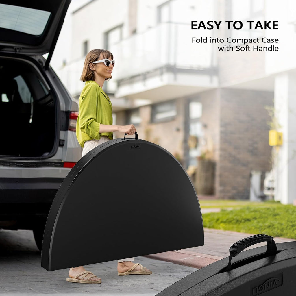 VINGLI Black 48" Round Bi-Folding Commercial Table, 4 Feet Portable Plastic Dining Card Table for Kitchen or Outdoor Party Wedding Event, 1-Pack