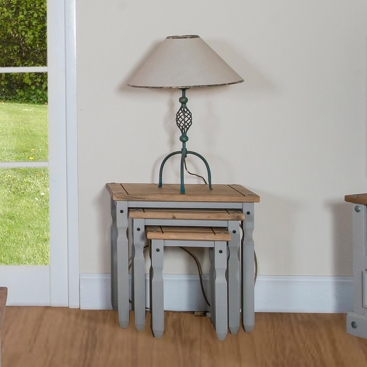 OSHOME 3-Piece Farmhouse Nesting Side Table Set – Solid Pine Wood End Tables in Corona Gray with Rustic Wood Top
