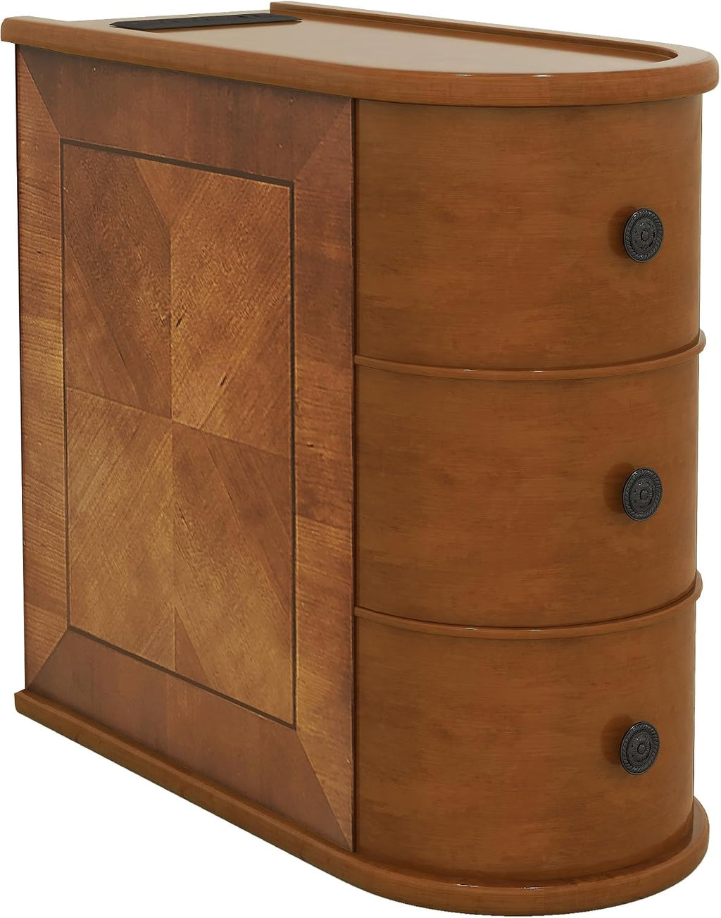 roomfitters 23.6" End Table, Charging Station and Drawers with Wooden Frame for Living Room, Light Walnut