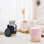 Storage Ottoman,Metal Base Vanity Stool Chair,Modern Round Footstool with Soft Padded Seat,Multipurpose Sofa Table or Plant Stand for Hallway,Living Room and Lounge (Black-Short Plush)
