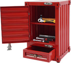 3-Tier Shipping Container Cabinet for Tool Storage - Container Side Table with Drawer, Industrial Bedside Table, Locking Nightstand for Living Room Bedroom Office Garage, 12.6x12.6x19.7in, Red