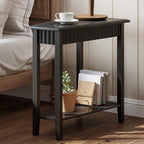 ChooChoo Fluted Recliner Side Tables Set of 2 with 2-Tier Storage Shelf | Wedge End Table for Small Space, Narrow Triangle Side Table for Corner, Living Room, Bedroom, Black