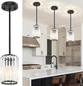 Black Pendant Light, Modern Crystal Pendant Lights Kitchen Island, Kitchen Island Lighting with Adjustable Height, UL Certified Island Lights for Kitchen Dining Room Bedroom Hallway 3 Pack