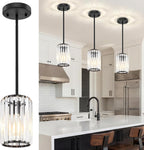 Black Pendant Light, Modern Crystal Pendant Lights Kitchen Island, Kitchen Island Lighting with Adjustable Height, UL Certified Island Lights for Kitchen Dining Room Bedroom Hallway 3 Pack
