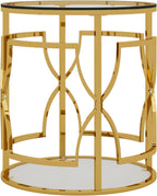 Polibi 19.7" Round Gold Metal End Table with Tempered Glass Top & 2-Tier Shelf, Luxury Side Table for Living Room, Bedroom, Small Apartment, Office (Transparent)