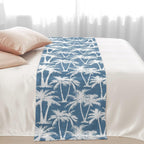 Blue Palm Tree Bed Runners for Twin Size Bed, Summer Tropical Coastal Nautical Beach Silver Tree Leaf Bedding Scarf for Home Hotel Decorations, 71''x20''