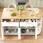 HSH 63” Large Kitchen Island with Storage & Seating, Modern Counter Height Island Table with 2 Drawers & Cabinets, 3 Oval Open Shelves, Stationary Island Prep Table for Kitchen Dining Room, Light Oak