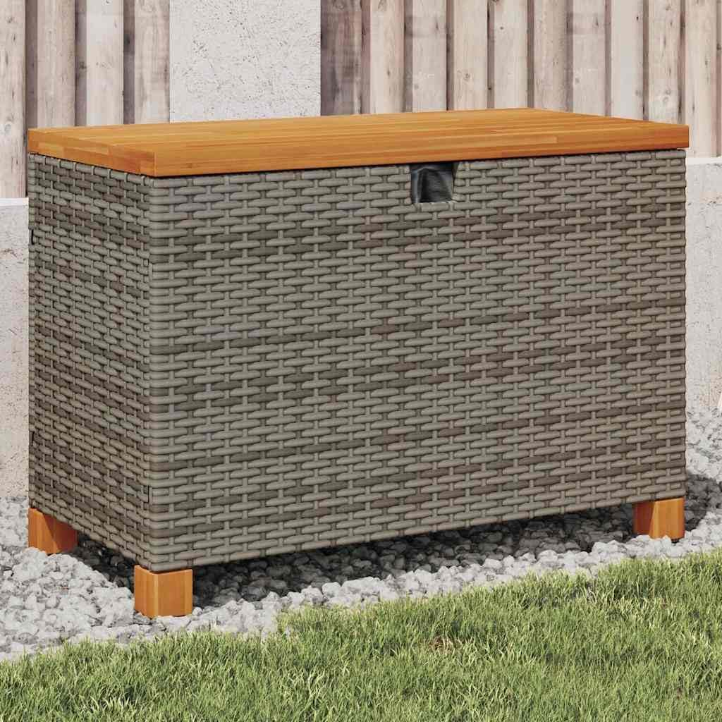 Patio Storage Box Gray 31.5x15.7x18.9 Inch Poly Rattan Bench with Acacia Wood Top and Waterproof Bag