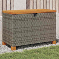Garden Storage Bench with Acacia Wood Top, 31.5x15.7x18.9 Inch PE Rattan Patio Storage Box Gray, Waterproof Inner Bag for Cushions