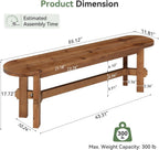 Solid Wood Dining Bench, 55" Wooden Entryway Bench with Thick Block Seat, Farmhouse Rustic Indoor Bench for Dining Table, End of Bed, Hallway, Bedroom, Living Room