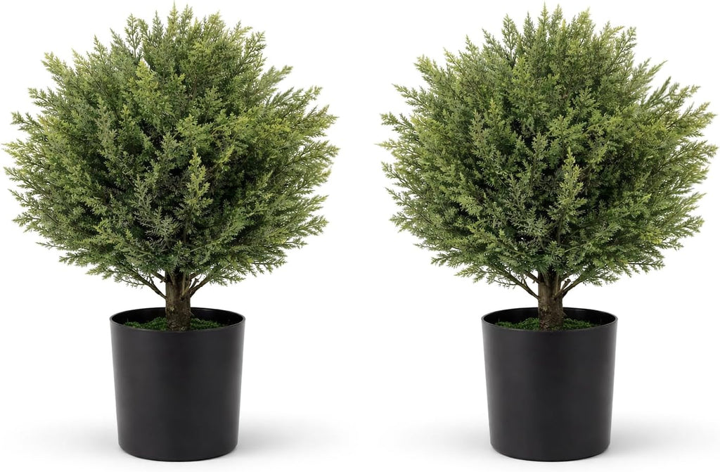 Artificial Outdoor Plants Topiary Cedar Trees 2 Pack Faux Trees Potted Bushes Shrubs UV Resistant - Realistic Artificial Plants Outdoor Dense Greenery Ball Tree for Front Porch Patio Garden