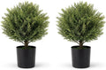 Artificial Outdoor Plants Topiary Cedar Trees 2 Pack Faux Trees Potted Bushes Shrubs UV Resistant - Realistic Artificial Plants Outdoor Dense Greenery Ball Tree for Front Porch Patio Garden