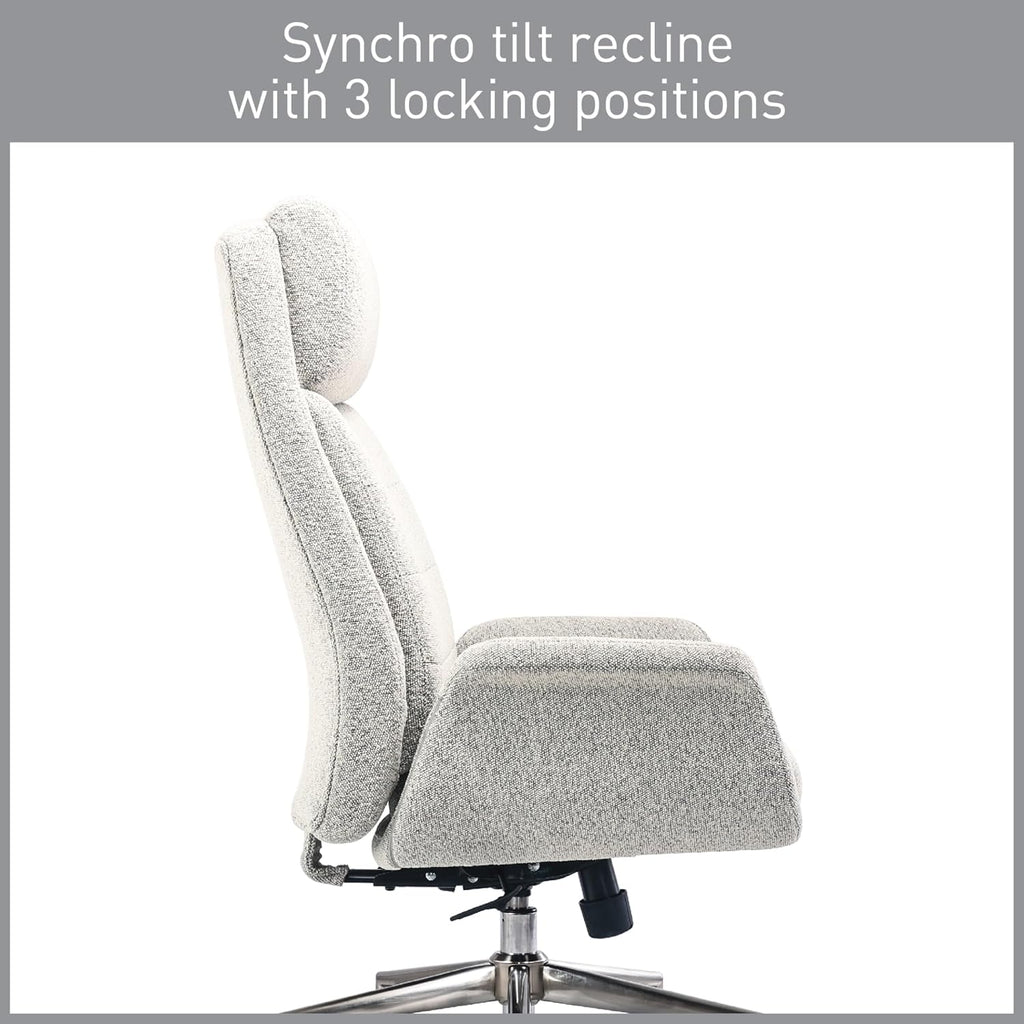 Realspace® Modern Comfort Pizana Bouclé Fabric High-Back Executive Office Chair, Light Sand/Brushed Nickel, BIFMA Compliant