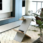 Modern Bauhaus Style Side Table, 201 Stainless Steel, Z-Shape Magazine Rack with Wood Shelves, Minimalist Sofa End Table for Couch Dinner Coffee Drink Table TV Snack Tray, 19.5 x 15.7 x 11.8 Inches