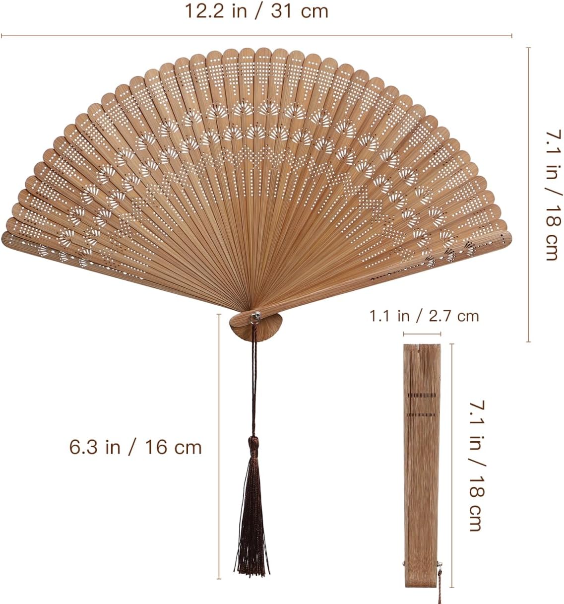 SEWACC Bamboo Folding Hand Fan, Vintage Chinese Silk Handheld Fan for Dancing And Party Decoration