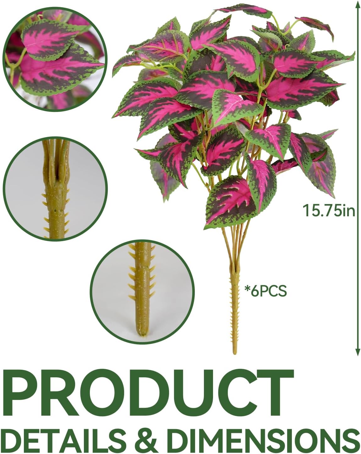 6 Pc Artificial Plants Outdoor, UV Resistant Artificial Outdoor Plants, Faux Coleus Plants with Stems, Fake Greenery Outdoor Plants for Porch Decor, Patio, Garden, Walkway & Outdoor Planters