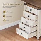 Halitaa 5 Drawer Storage Cabinet, Office Storage Cabinet with 5 Drawers, Small Farmhouse Printer Stand for Home Office, Rustic White and Brown