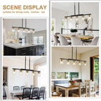 36.2inch 5-Light Kitchen Island Lighting,Dining Room Lights Modern Farmhouse Chandelier with Clear Glass Shade,Modern Rustic Black and Gold Metal Chandelier, Kitchen Pendant Light Fixtures