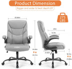 Sweetcrispy Office Computer Gaming Chair, Ergonomic High Back Heavy Duty Task Desk Chairs with Wheels, Flip-up Arms, Adjustable Height, PU Leather, Grey