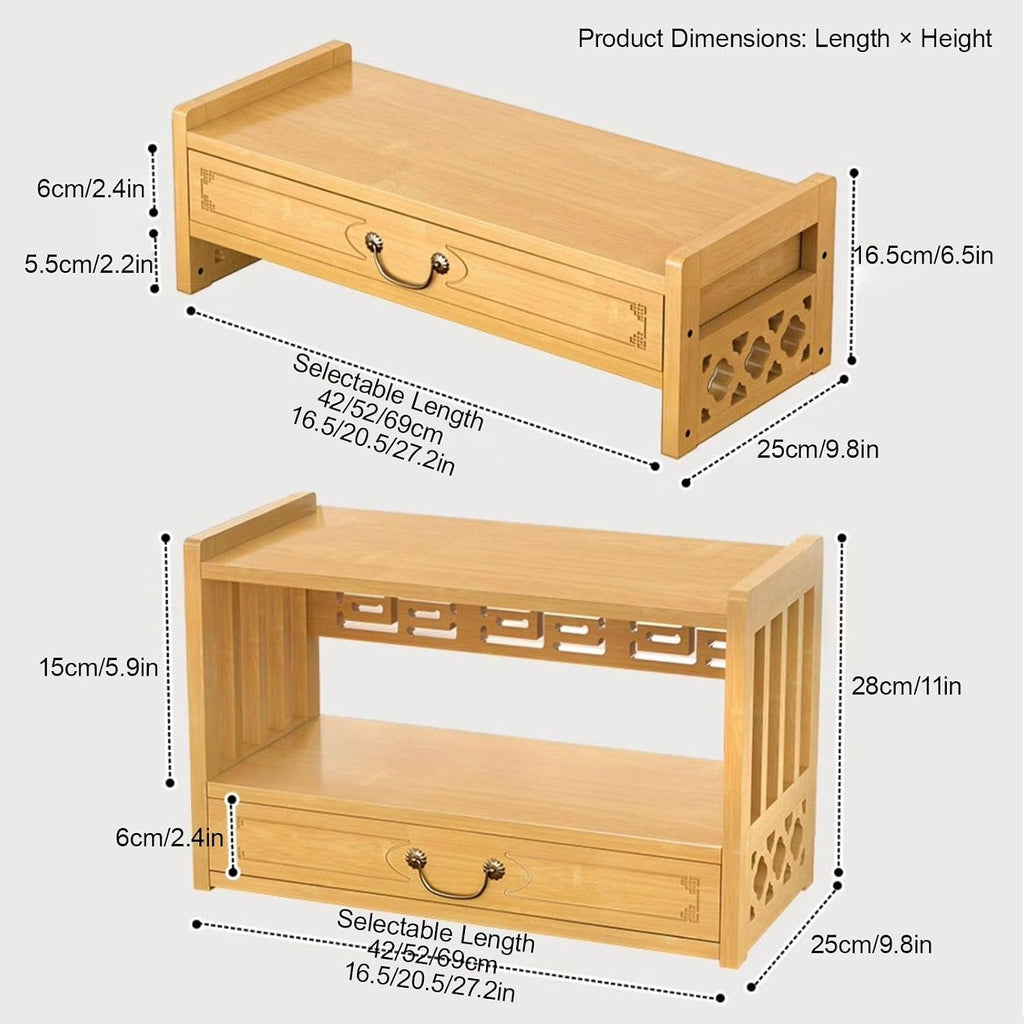 Meditation Table Altar, Small Puja, Altar Table with Storage & Drawers Prayer Shrine Desk, Pooja Mandir for Bedroom, Living Room, Church(Yellow,42 * 16.5cm/16.5 * 6.5in)