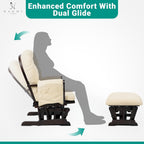 Naomi Home Brisbane Glider and Ottoman Set with Smooth Rocking & Gliding Motion, Ergonomic High-Back Support, Cushioned Armrests, Solid Wood Base, Storage Pockets, Espresso/Cream Nursery Chair