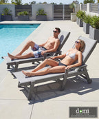 Domi Outdoor Pool Lounge Chairs Set of 2, HDPE Patio Lounge Chair with Wheels, Chaise Lounge Chair for Pool, Sunbathing Tanning, Lawn, Grey