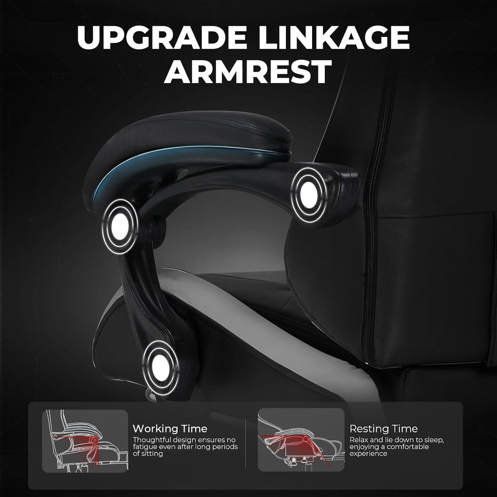 EXRACING Gaming Chair with Footrest, Ergonomic Computer Chair 350lbs High Back for Adults, Height Adjustable Video Game Chair with Headrest and Lumbar Support, 360° Swivel, PU Leather, Grey