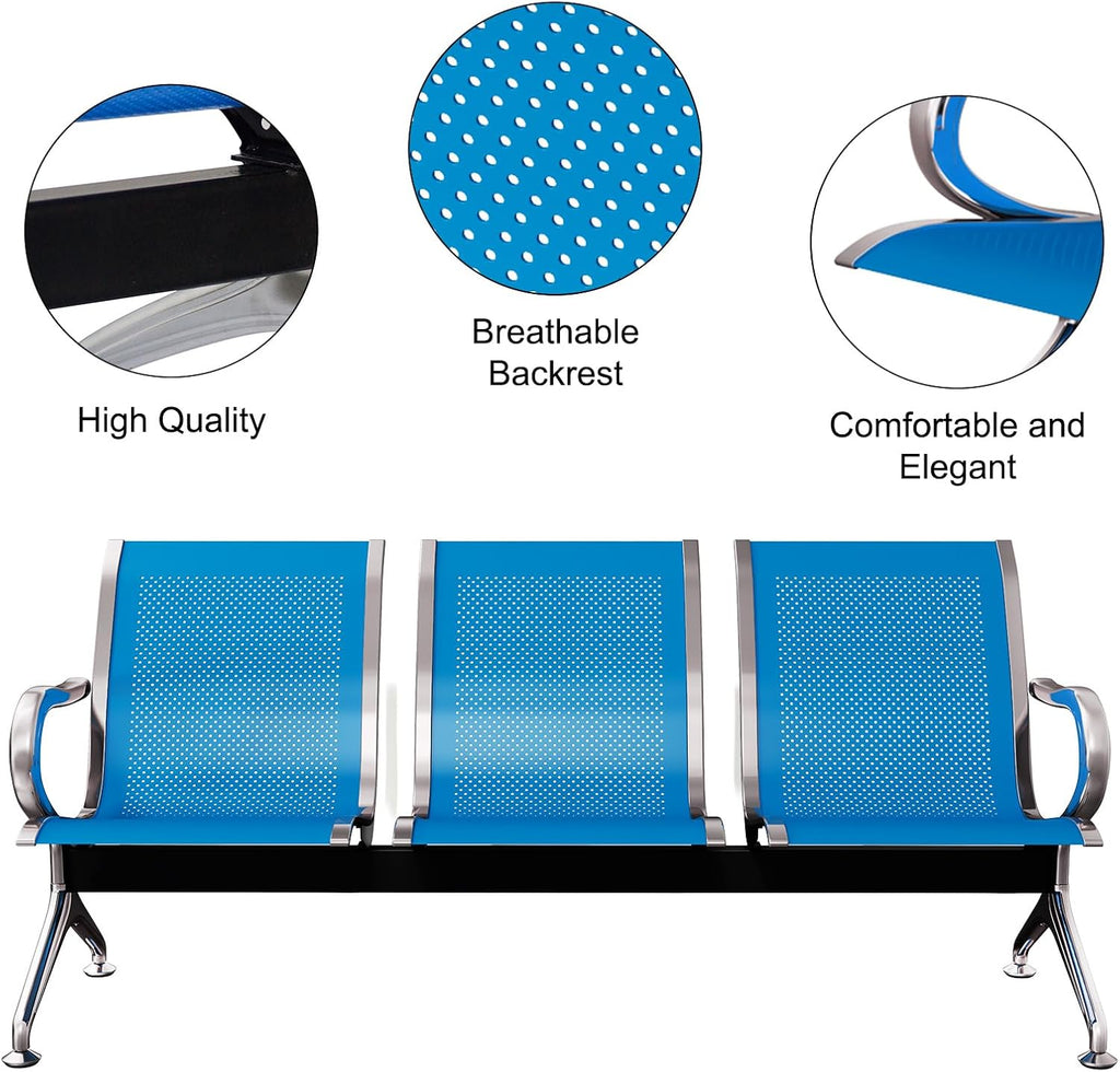 Kinfant Set of 3 Office Chair - 3-Seat Reception Guest Chairs Waiting Room Bench for Airport Hospital Bank Salon Barber Hall Room Conference