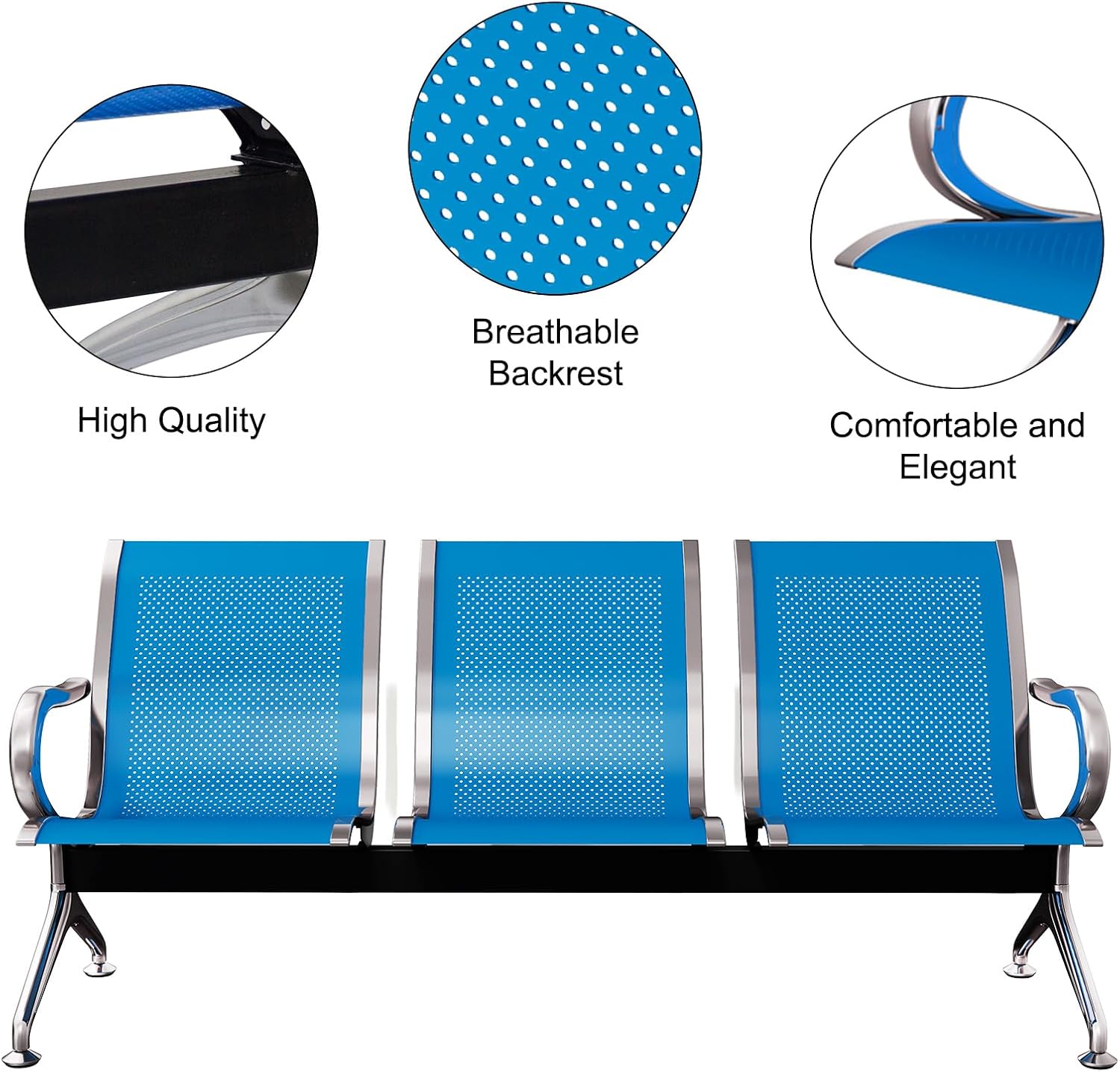 Kinfant Set of 3 Office Chair - 3-Seat Reception Guest Chairs Waiting Room Bench for Airport Hospital Bank Salon Barber Hall Room Conference