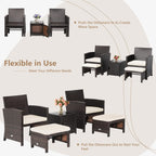COSTWAY 5PCS Patio Rattan Furniture Set, Cushioned Sofa Chairs with Ottomans and Side Table, Outdoor Wicker Conversation Sets for Deck Backyard Garden Porch, White