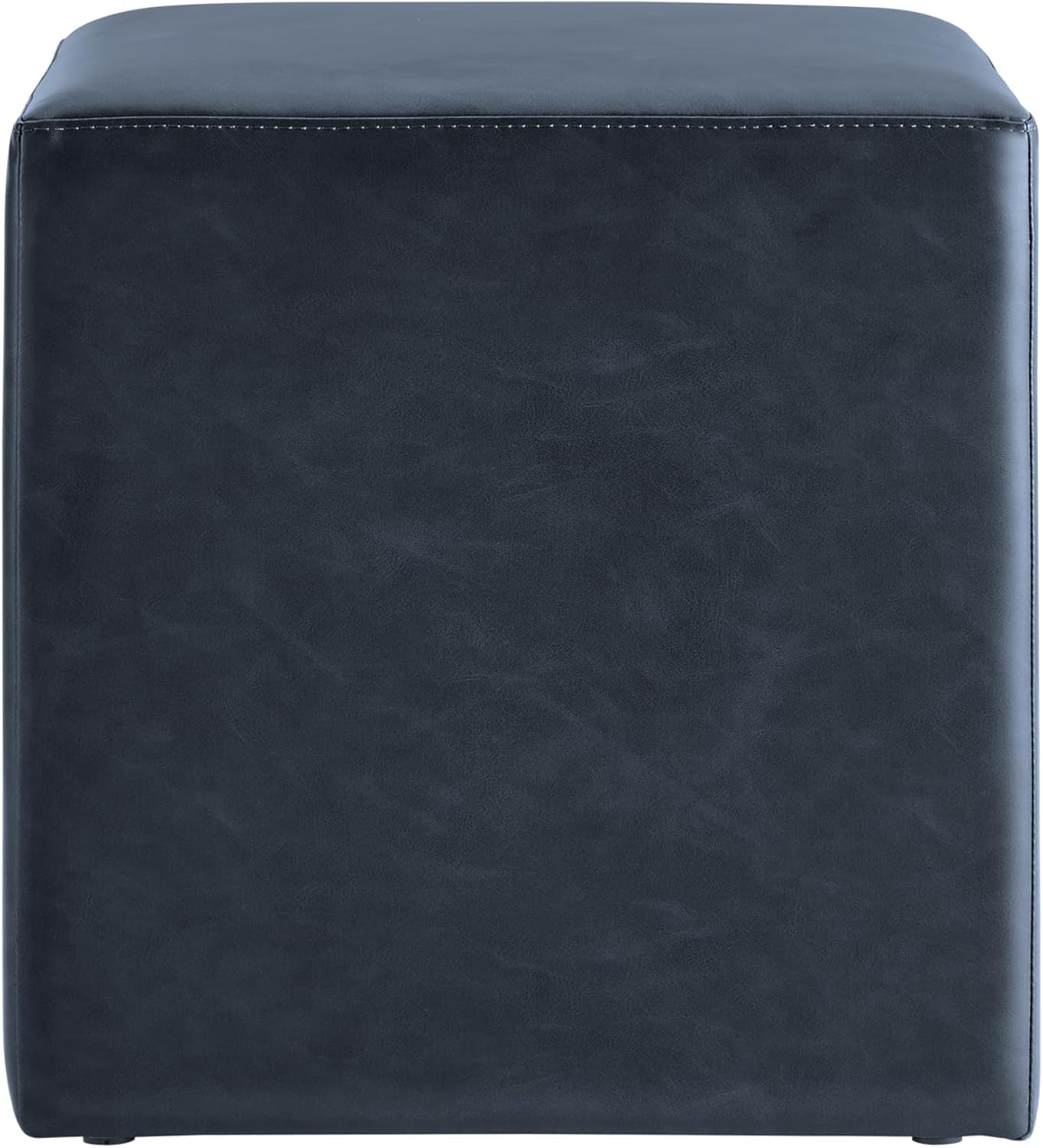 Studio Living® 18” Warren Ottoman Square Faux Leather Bench, Stationary Ottomans, Backless Chair, Footrest for Living Room, Footstool Office, Bedroom, Padded Seat, Navy Blue